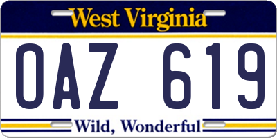 WV license plate OAZ619
