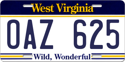 WV license plate OAZ625