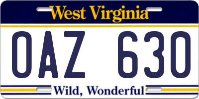 WV license plate OAZ630