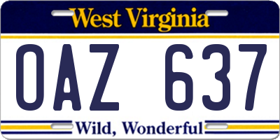 WV license plate OAZ637