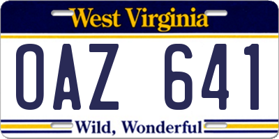 WV license plate OAZ641