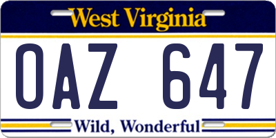 WV license plate OAZ647