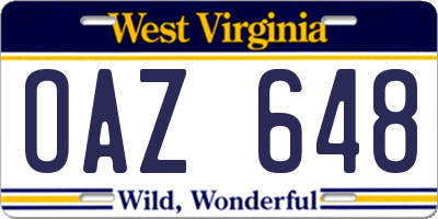 WV license plate OAZ648