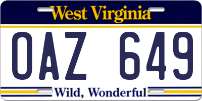 WV license plate OAZ649