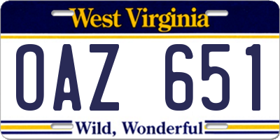 WV license plate OAZ651