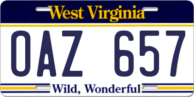WV license plate OAZ657