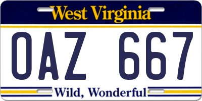 WV license plate OAZ667