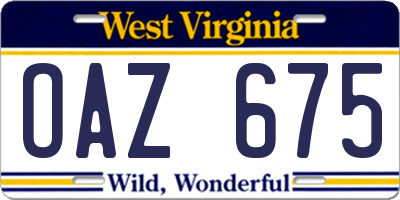 WV license plate OAZ675