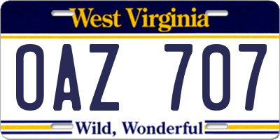 WV license plate OAZ707