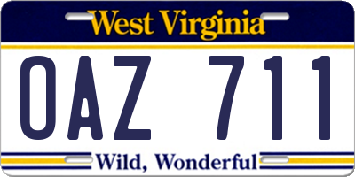 WV license plate OAZ711