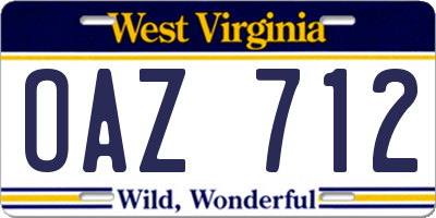 WV license plate OAZ712