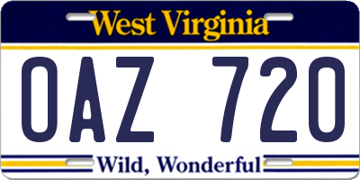 WV license plate OAZ720