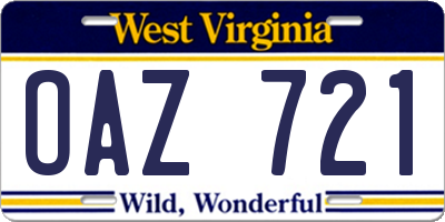 WV license plate OAZ721