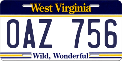 WV license plate OAZ756