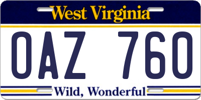 WV license plate OAZ760