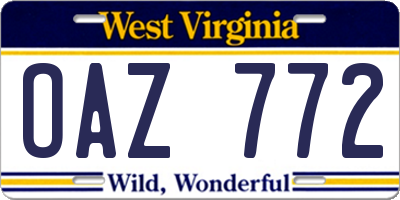 WV license plate OAZ772