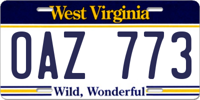 WV license plate OAZ773