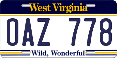 WV license plate OAZ778