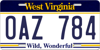 WV license plate OAZ784