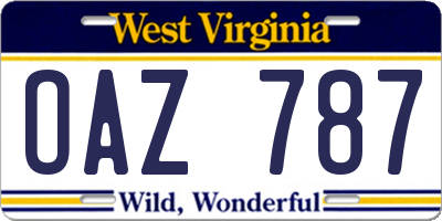 WV license plate OAZ787