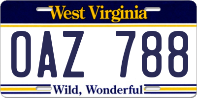 WV license plate OAZ788