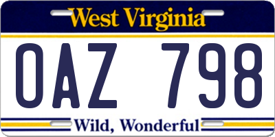 WV license plate OAZ798