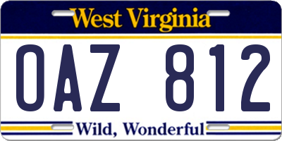 WV license plate OAZ812