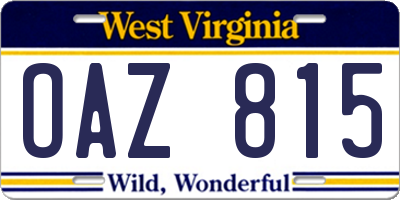 WV license plate OAZ815