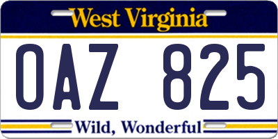 WV license plate OAZ825