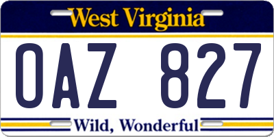 WV license plate OAZ827