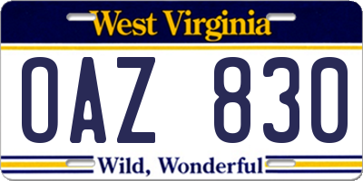 WV license plate OAZ830