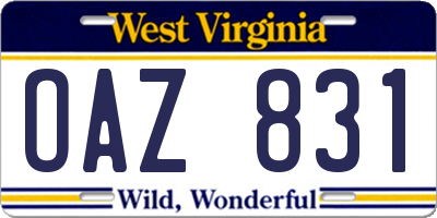 WV license plate OAZ831