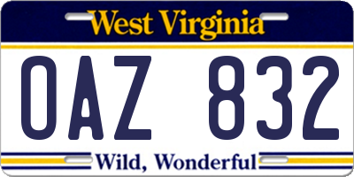 WV license plate OAZ832