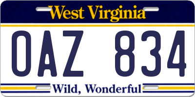 WV license plate OAZ834