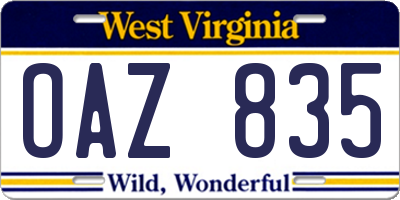 WV license plate OAZ835