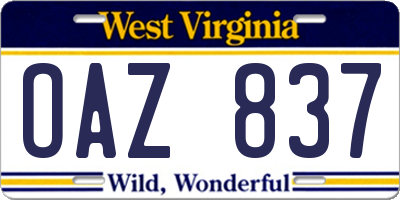 WV license plate OAZ837