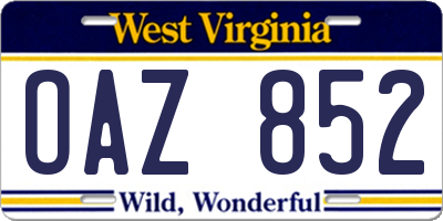 WV license plate OAZ852