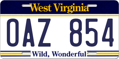 WV license plate OAZ854