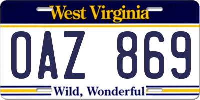 WV license plate OAZ869