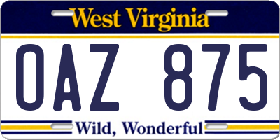 WV license plate OAZ875