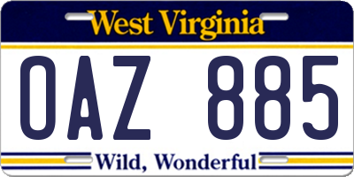 WV license plate OAZ885