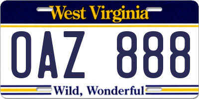 WV license plate OAZ888