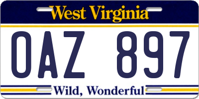 WV license plate OAZ897