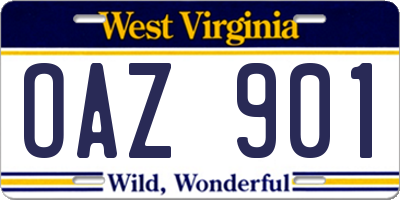 WV license plate OAZ901