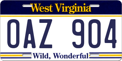 WV license plate OAZ904