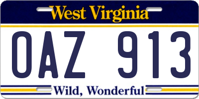 WV license plate OAZ913
