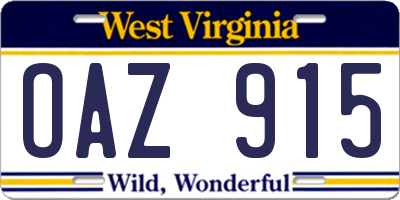 WV license plate OAZ915