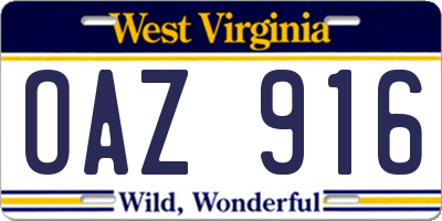 WV license plate OAZ916