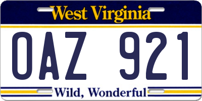 WV license plate OAZ921