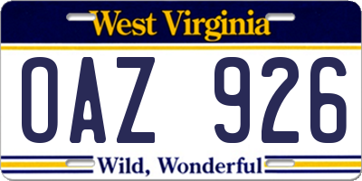 WV license plate OAZ926